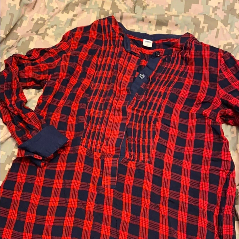 Old Navy Red and Navy Plaid Long-Sleeve Dress - Picture 1 of 2